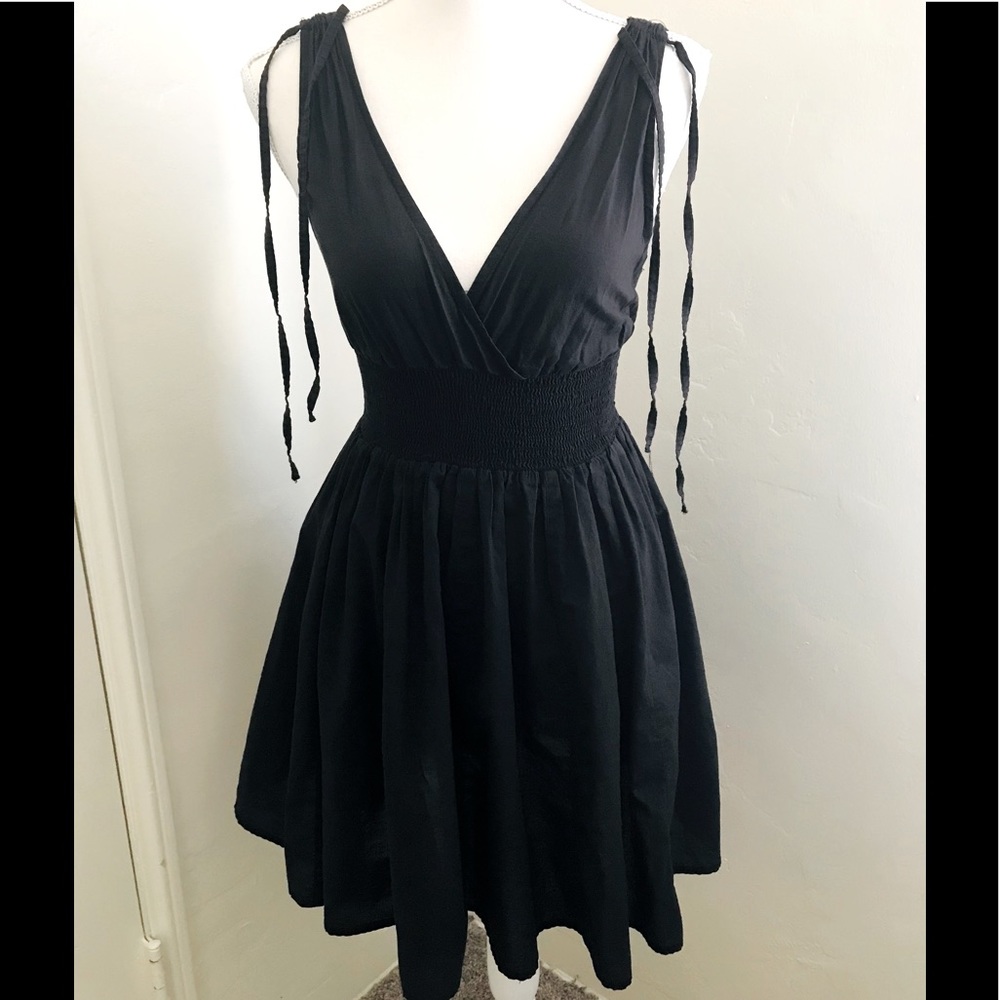 H&M Black A-line 100% Cotton, V Neck Dress, Size Small
